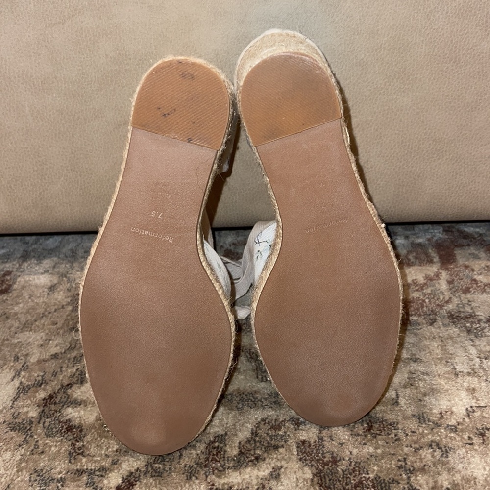 Reformation White Floral Espadrille Wedge with Ankle Wrap - Picture 10 of 11